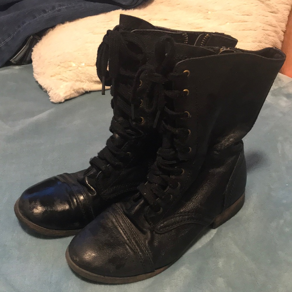 Black faux leather Combat Boots